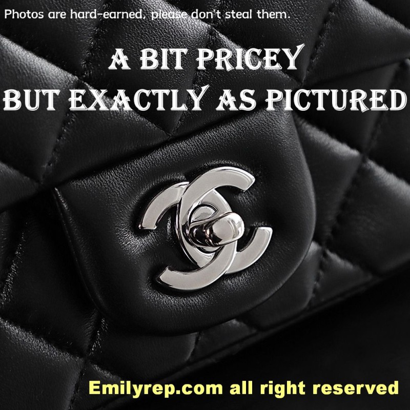 chanel classic sheepskin flap black and silver square 13-17-8cm  C0001