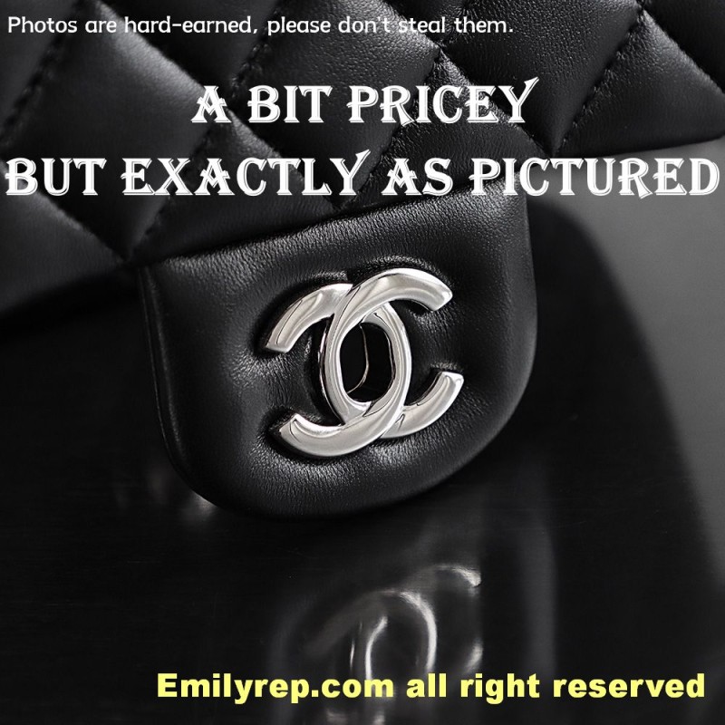 chanel classic sheepskin flap black and silver square 13-17-8cm  C0001