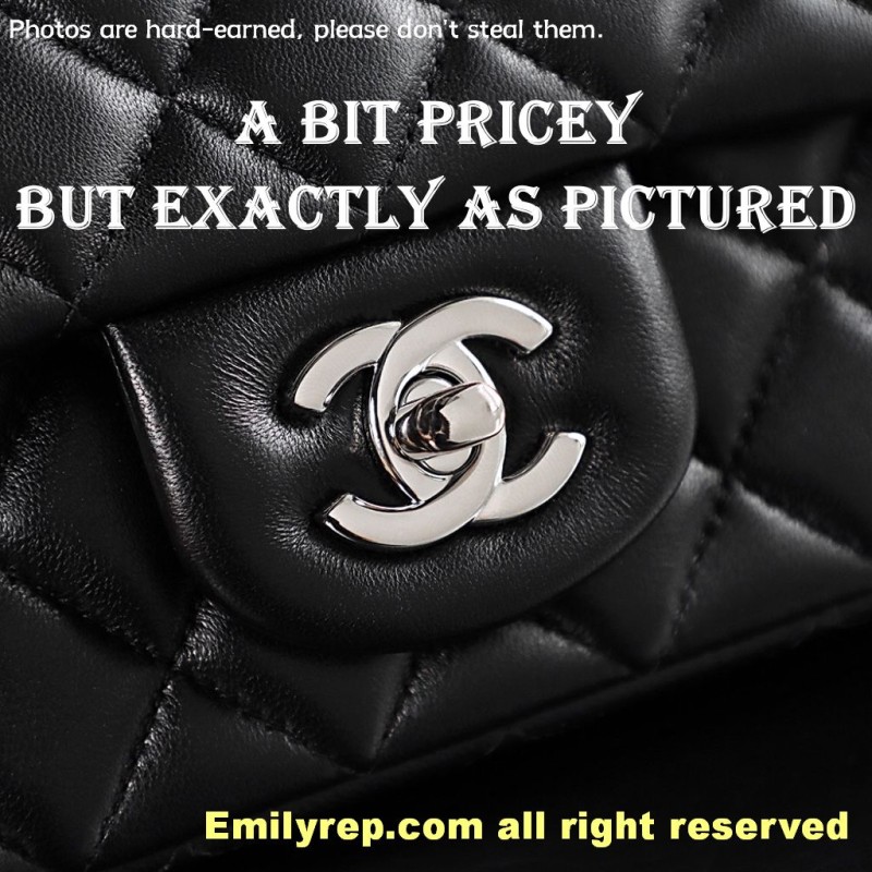 chanel classic sheepskin flap black and silver mini 12-20-6cm C0002