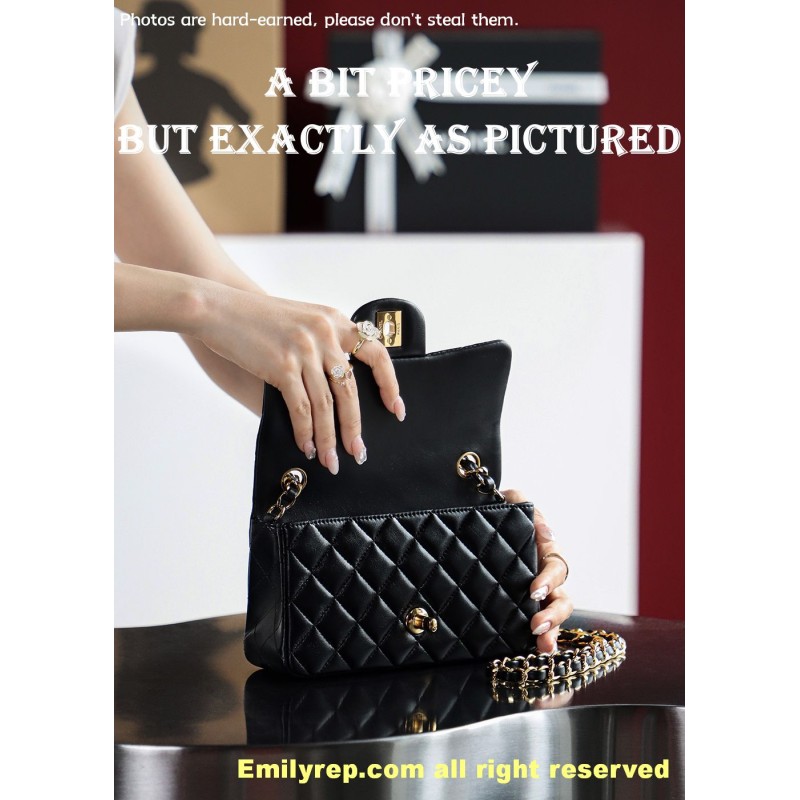 chanel classic sheepskin flap black and gold mini 12-20-6cm C0003