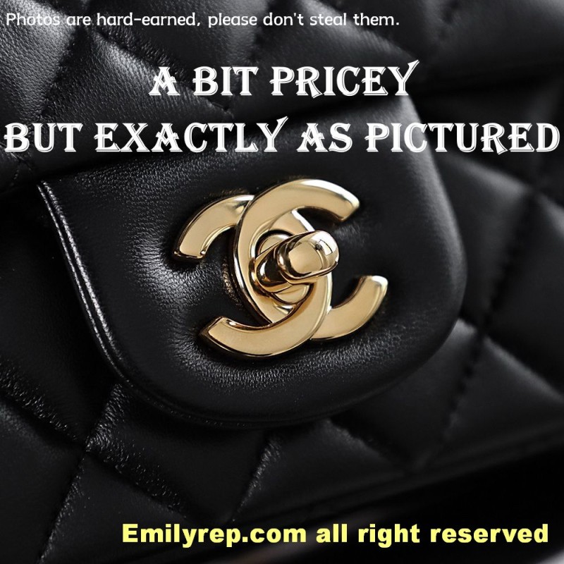 chanel classic sheepskin flap black and gold mini 12-20-6cm C0003