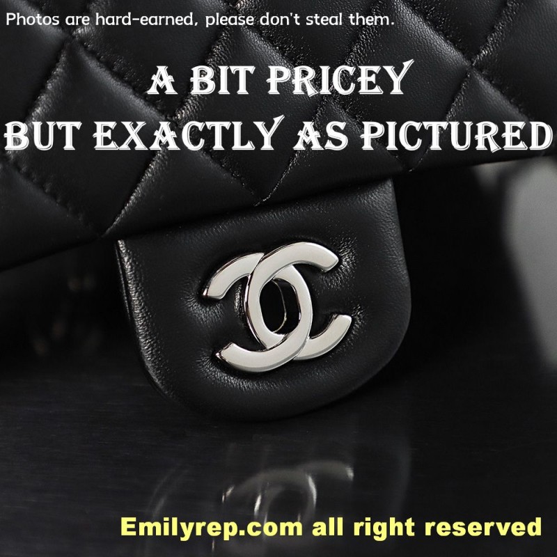 chanel classic sheepskin flap black and silver small 14.5-23-6cm C0004