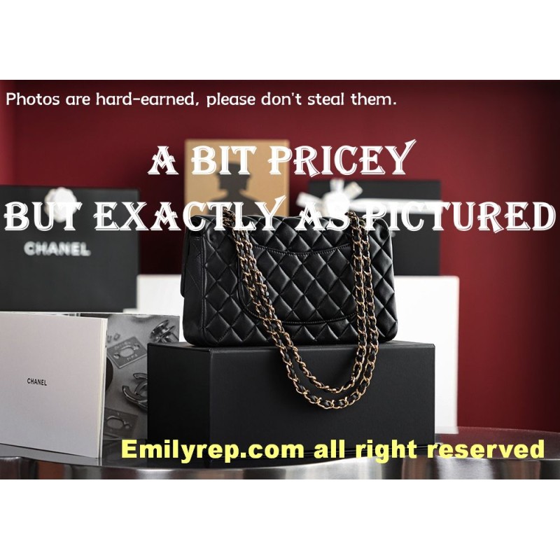 chanel classic sheepskin flap black and gold medium 15.5-25.5-6.5cm C0006