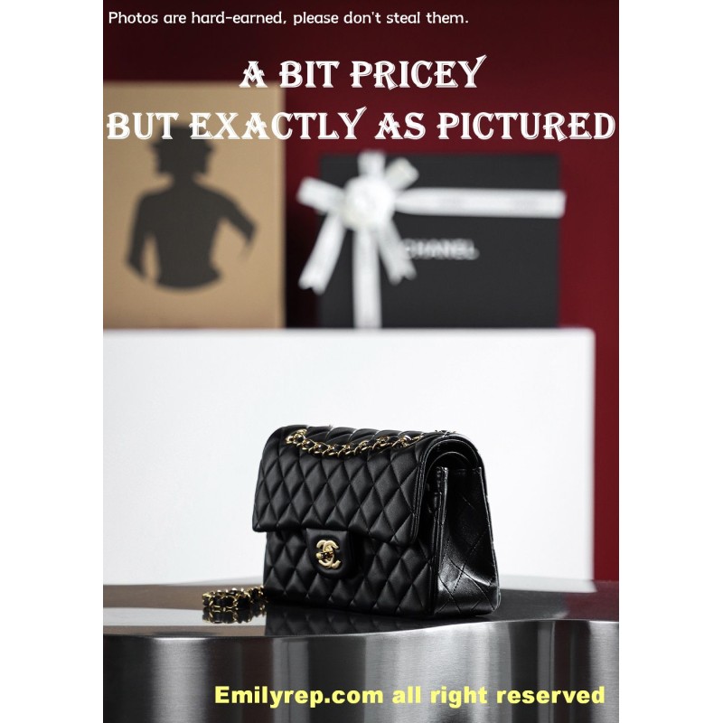 chanel classic sheepskin flap black and gold small 14.5-23-6cm C0007