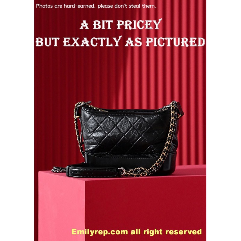 chanel gabrielle hobo black and gold small 15-20-8CM C0008