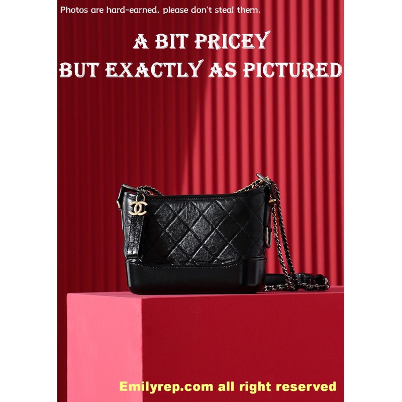 chanel gabrielle hobo black and gold small 15-20-8CM C0008