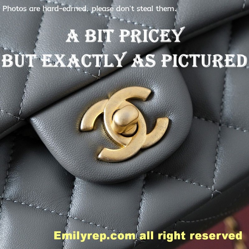 chanel classic flap Grey sheepskin 12-20-6cm C0018