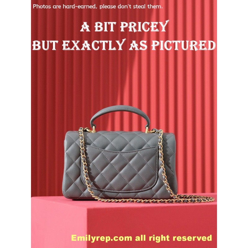 chanel classic flap Grey sheepskin 12-20-6cm C0018