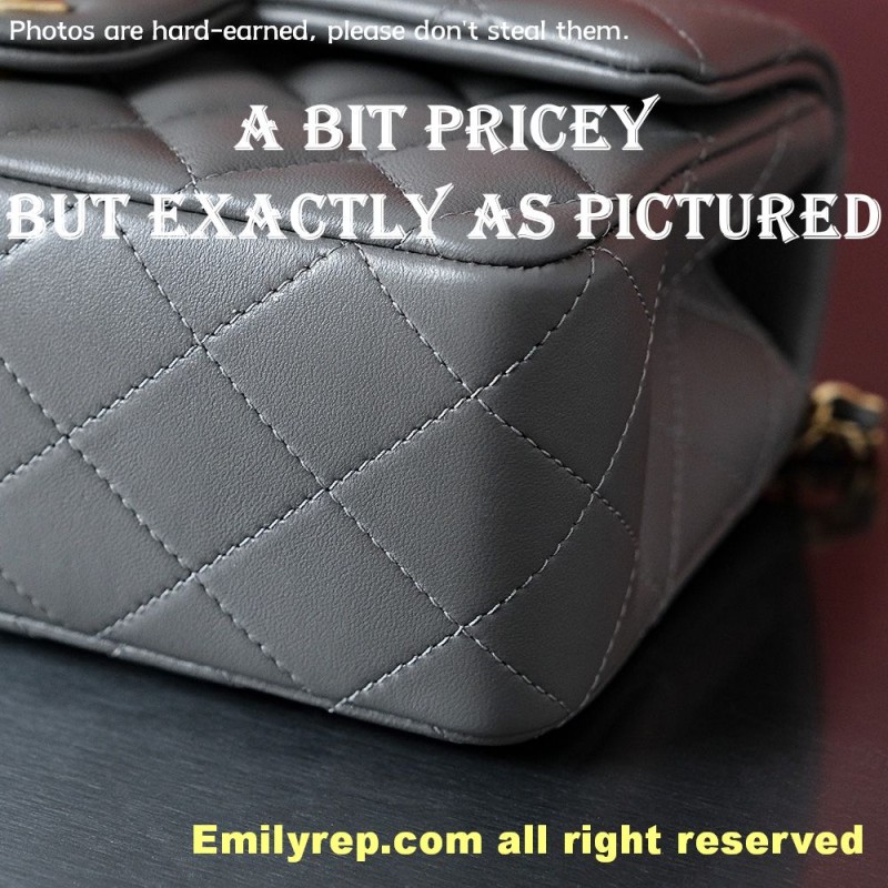 chanel classic flap Grey sheepskin 12-20-6cm C0018