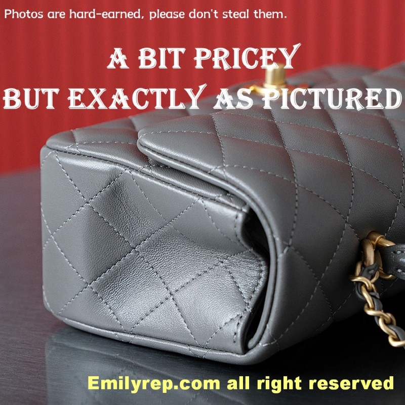 chanel classic flap Grey sheepskin 12-20-6cm C0018