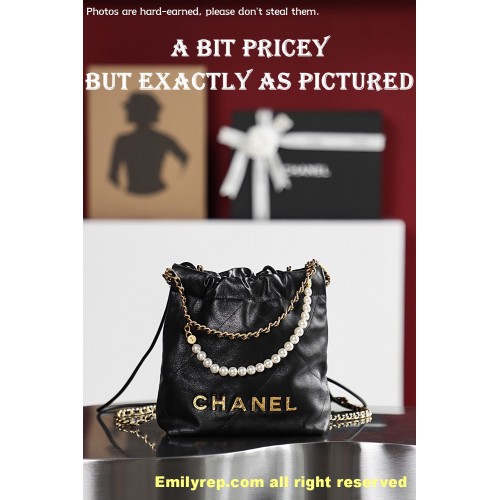 chanel 22 mini black and gold pearl 19-20-6cm C0019