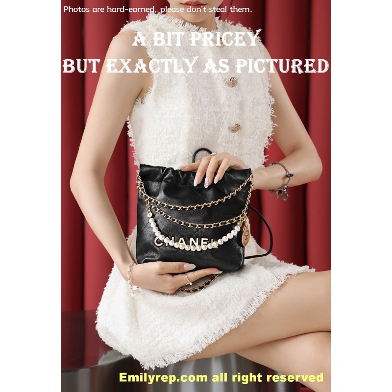 chanel 22 mini black and gold pearl 19-20-6cm C0019