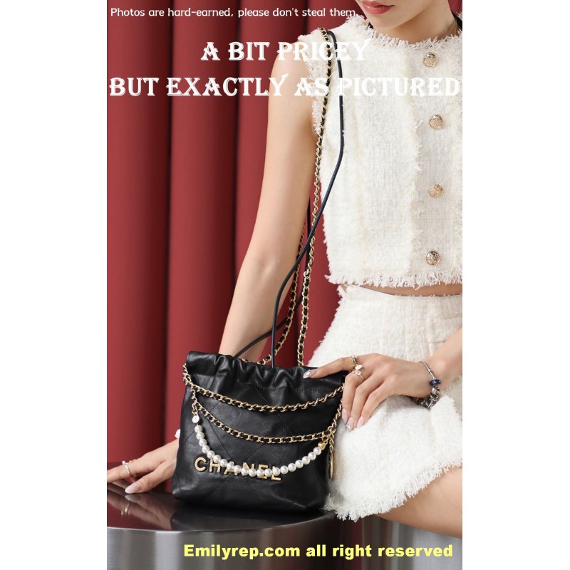 chanel 22 mini black and gold pearl 19-20-6cm C0019