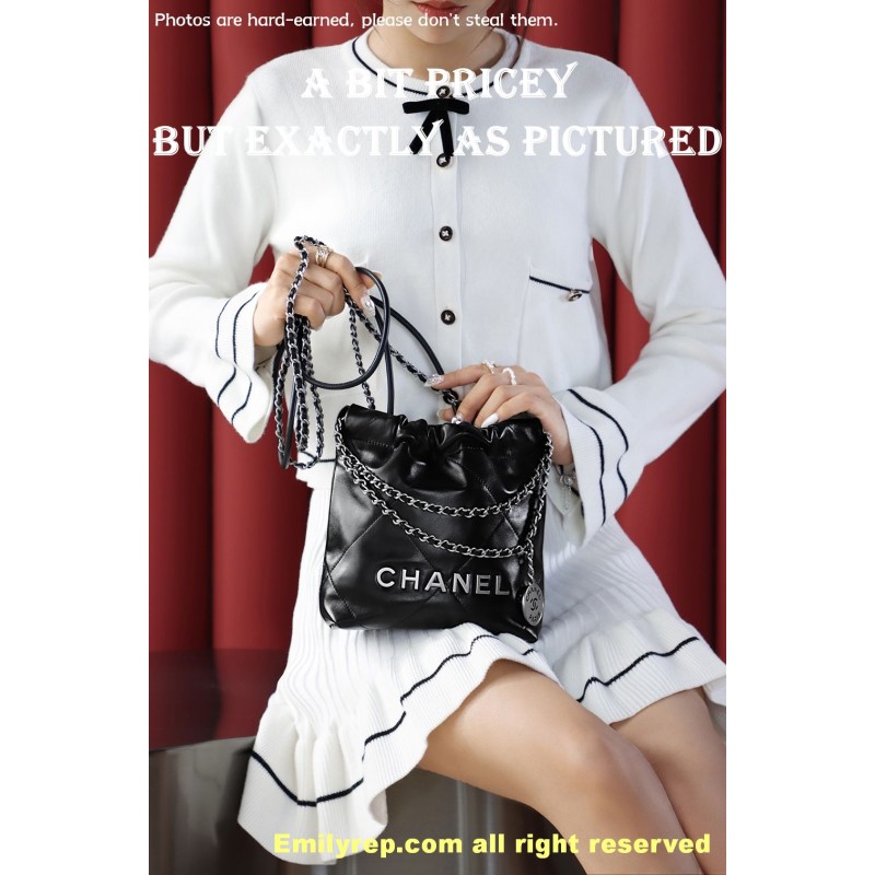 chanel 22 mini black and silver 19-20-6cm C0021