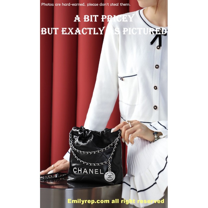 chanel 22 mini black and silver 19-20-6cm C0021