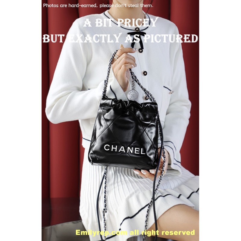 chanel 22 mini black and silver 19-20-6cm C0021
