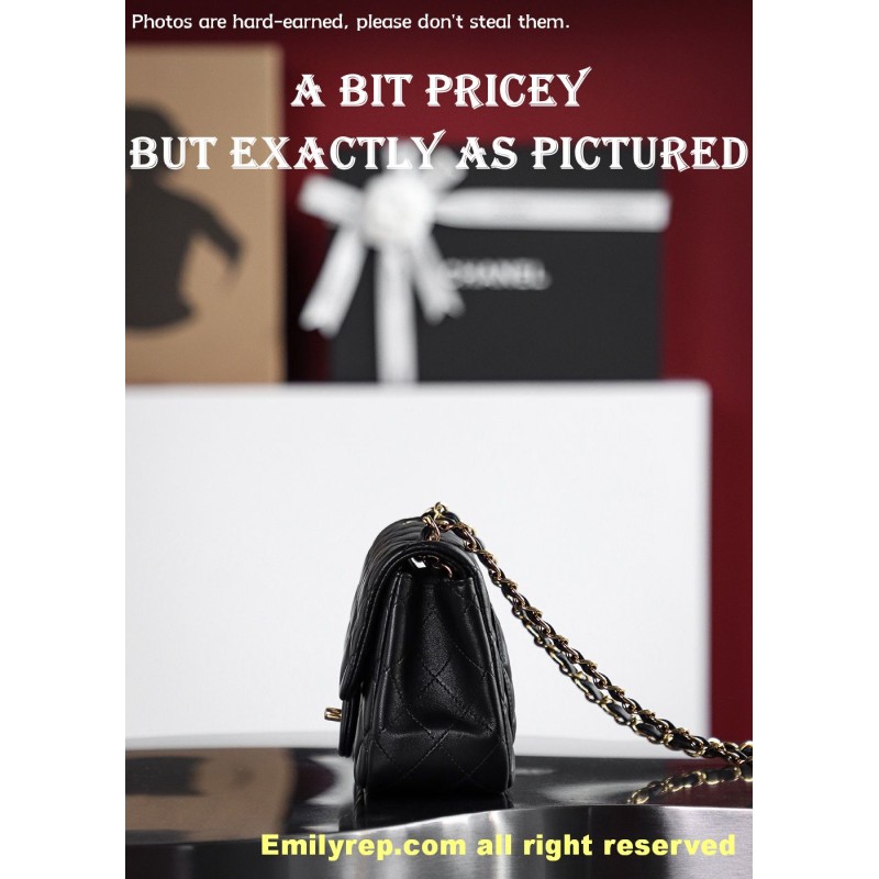 chanel classic flap sheepskin black and gold square 13-17-8cm C0036