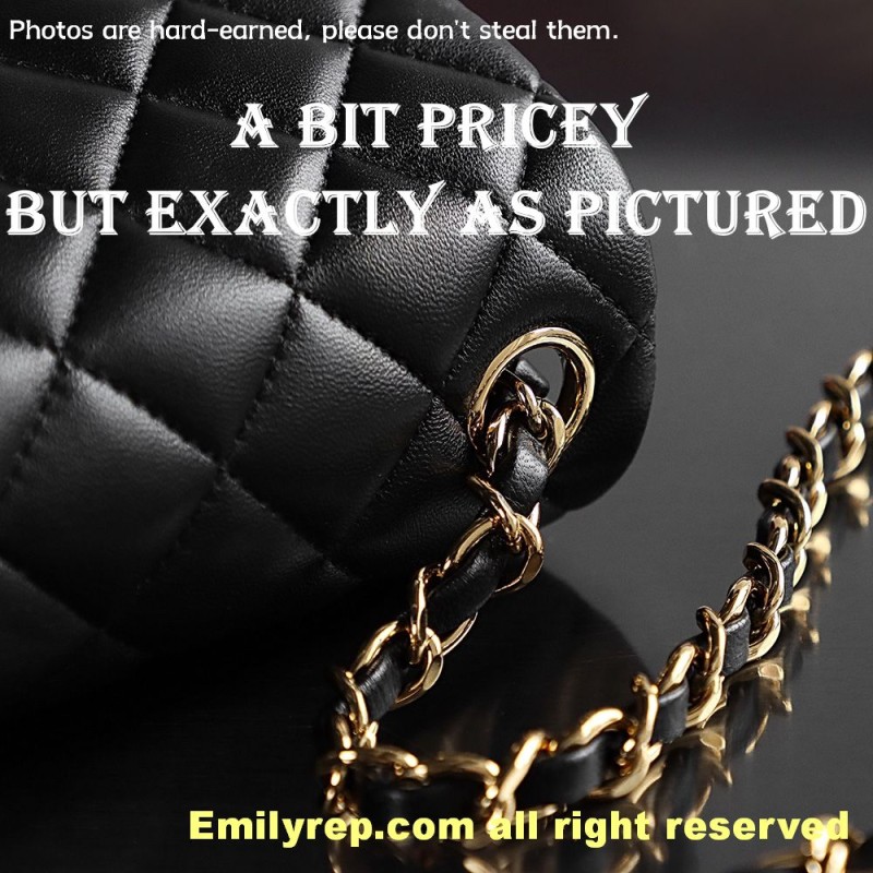 chanel classic flap sheepskin black and gold square 13-17-8cm C0036