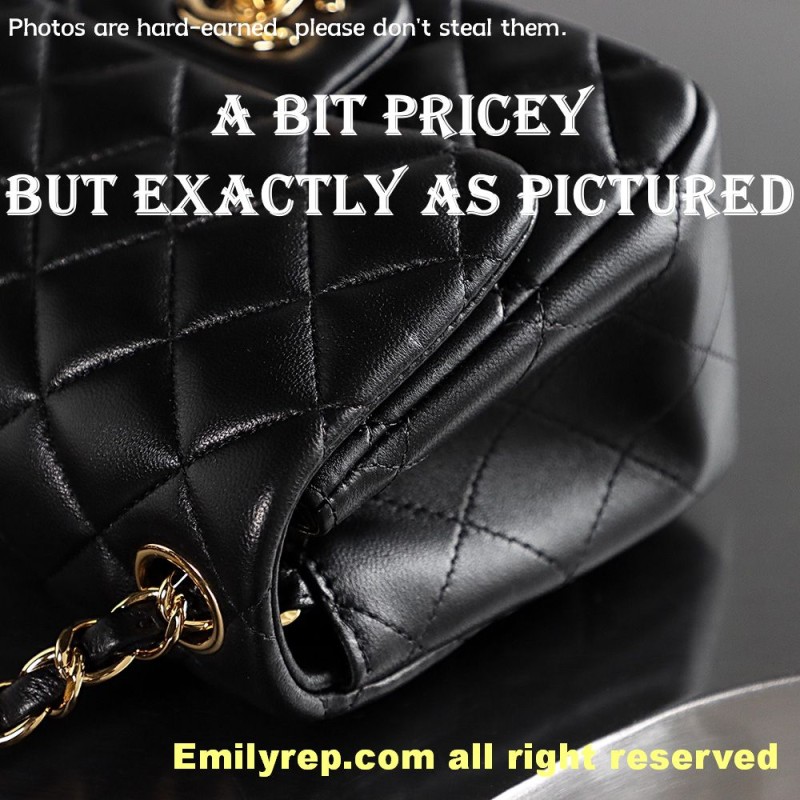 chanel classic flap sheepskin black and gold square 13-17-8cm C0036
