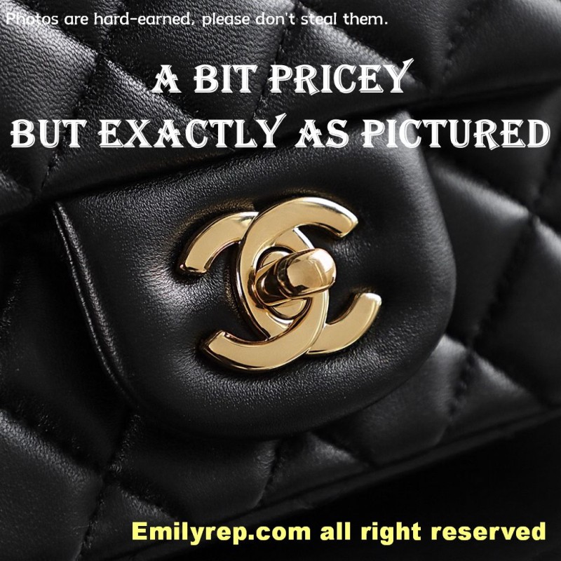 chanel classic flap sheepskin black and gold square 13-17-8cm C0036