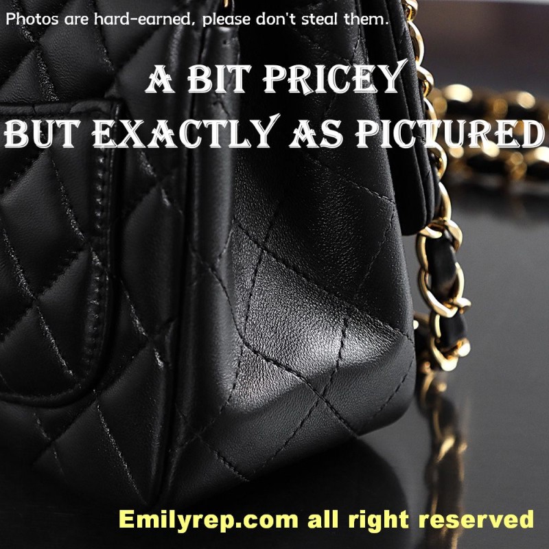 chanel classic flap sheepskin black and gold square 13-17-8cm C0036