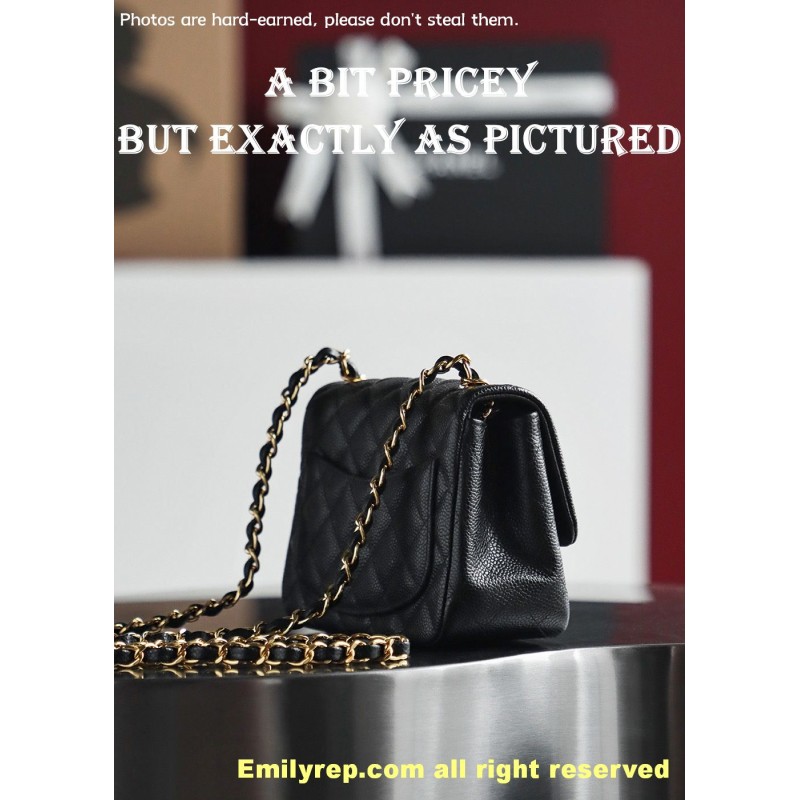 Chanel Classic Flap Ball-grain calfskin black and gold square 13-17-8cm C0037