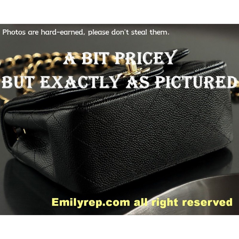 Chanel Classic Flap Ball-grain calfskin black and gold square 13-17-8cm C0037