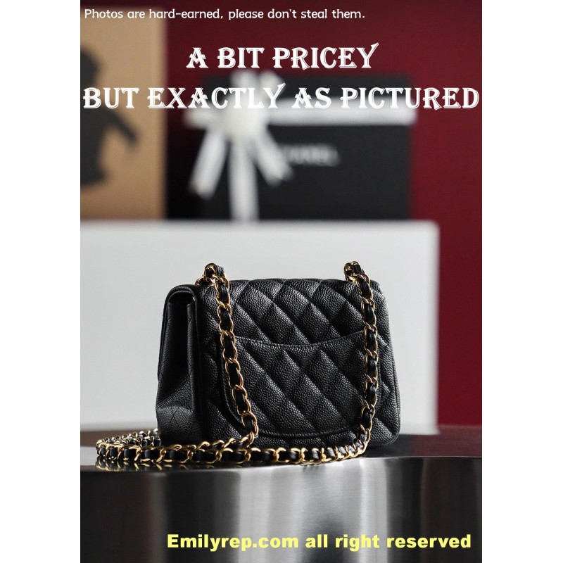 Chanel Classic Flap Ball-grain calfskin black and gold square 13-17-8cm C0037