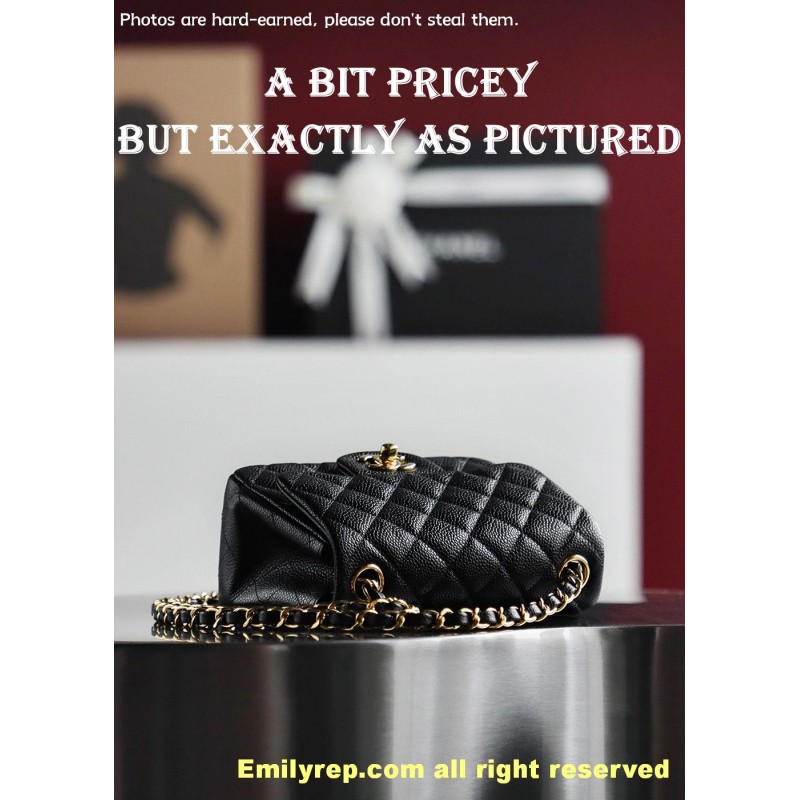 Chanel Classic Flap Ball-grain calfskin black and gold square 13-17-8cm C0037