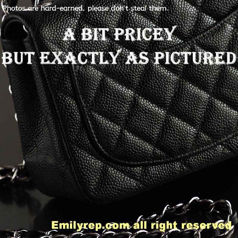Chanel Classic Flap Ball-grain calfskin black and silver square 13-17-8cm C0038