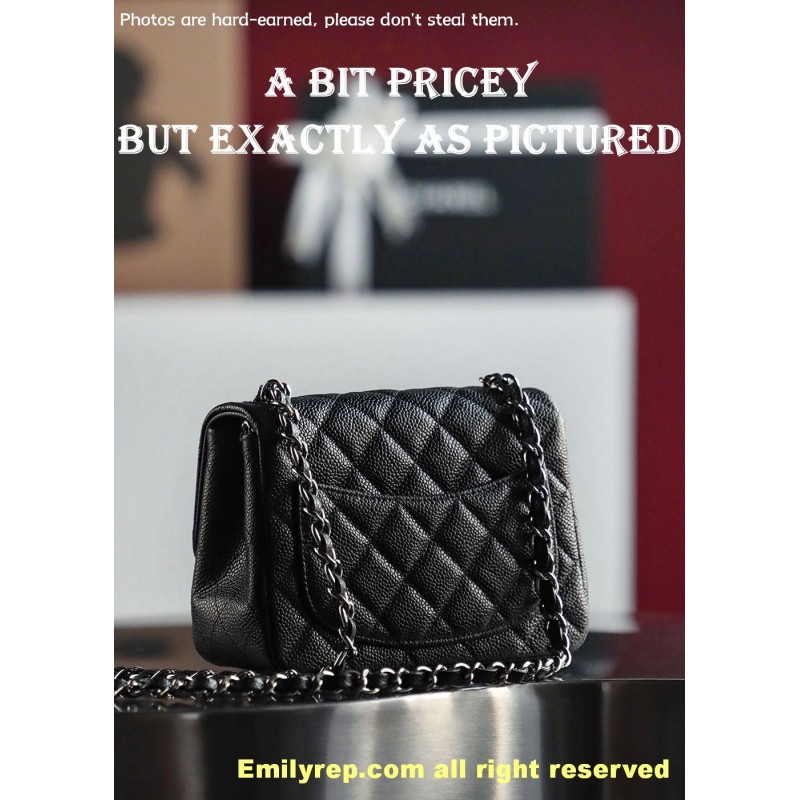Chanel Classic Flap Ball-grain calfskin black and silver square 13-17-8cm C0038