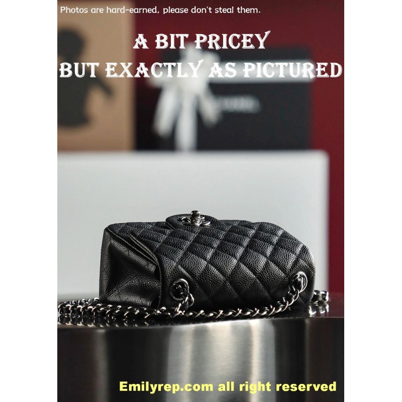 Chanel Classic Flap Ball-grain calfskin black and silver square 13-17-8cm C0038