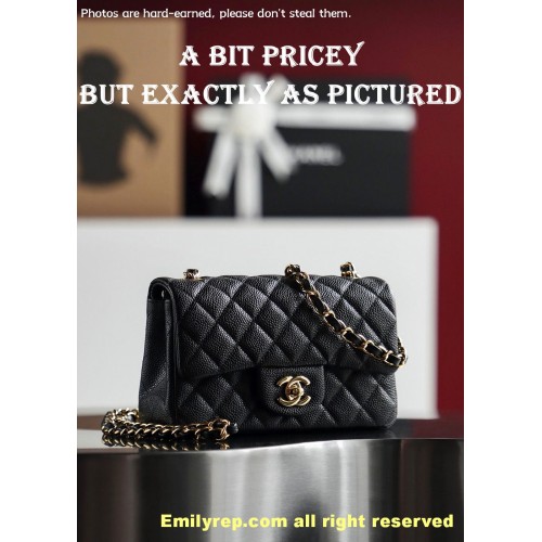 Chanel Classic Flap Ball-grain calfskin black and gold mini 12-20-6cm C0039