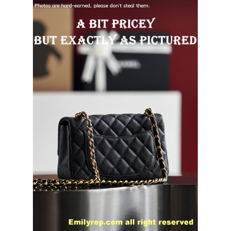 Chanel Classic Flap Ball-grain calfskin black and gold mini 12-20-6cm C0039