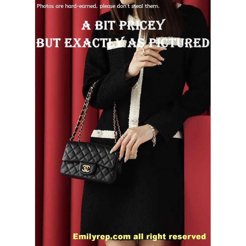Chanel Classic Flap Ball-grain calfskin black and gold mini 12-20-6cm C0039