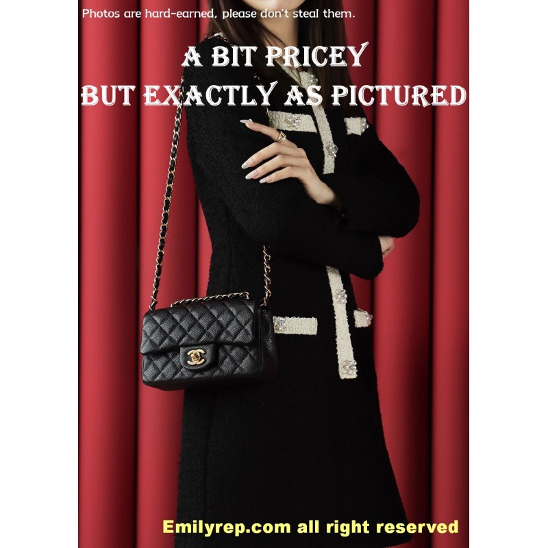 Chanel Classic Flap Ball-grain calfskin black and gold mini 12-20-6cm C0039