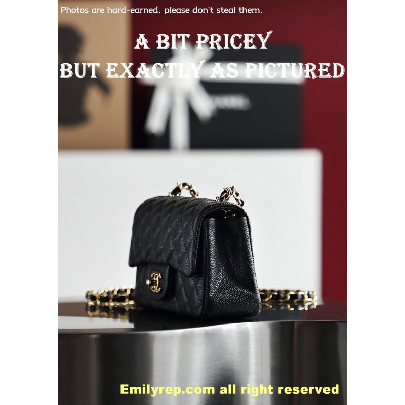 Chanel Classic Flap Ball-grain calfskin black and gold mini 12-20-6cm C0039