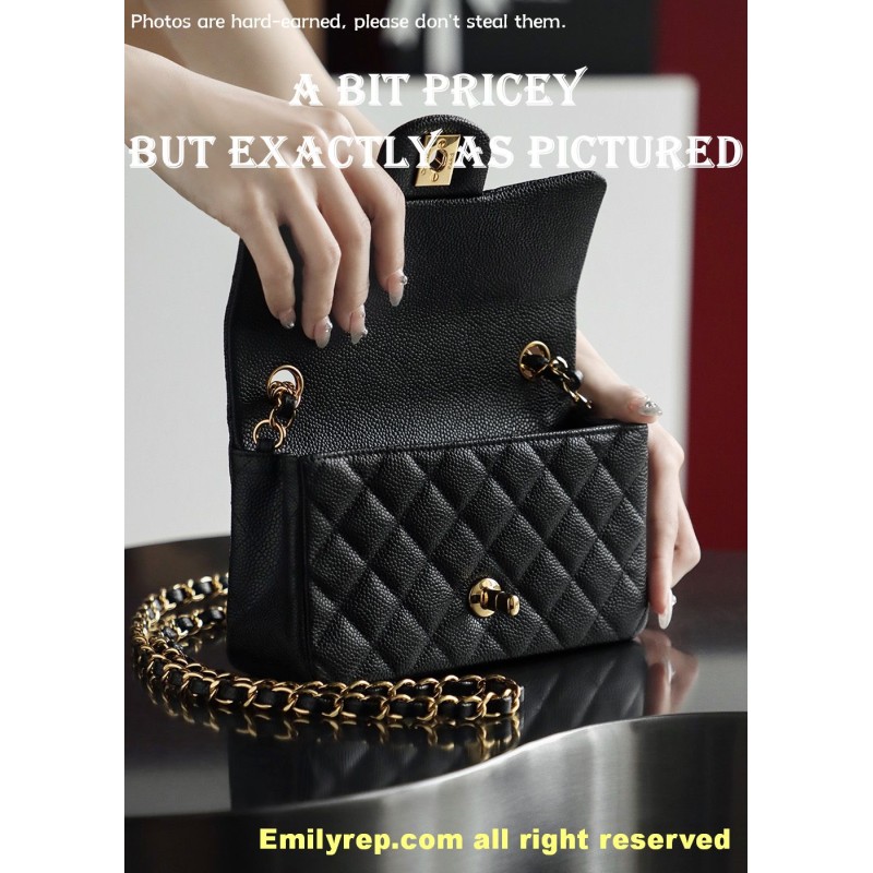 Chanel Classic Flap Ball-grain calfskin black and gold mini 12-20-6cm C0039