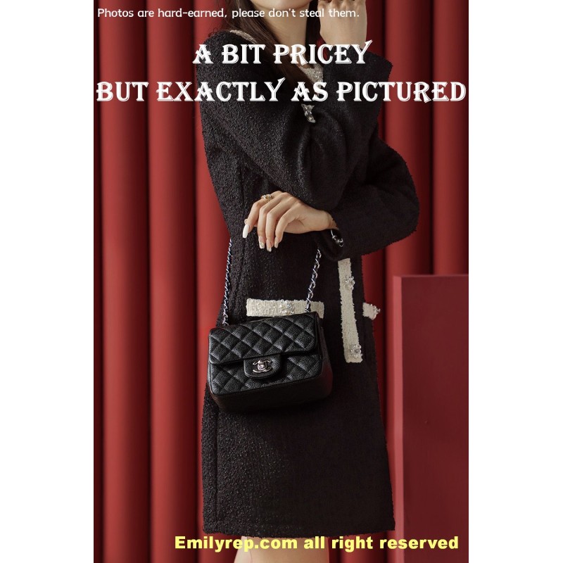 Chanel Classic Flap Ball-grain calfskin black and silver mini 12-20-6cm C0040