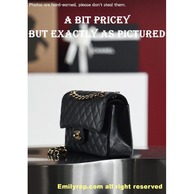 Chanel Classic Flap Ball-grain calfskin black and gold small 14.5-23-6cm C0041