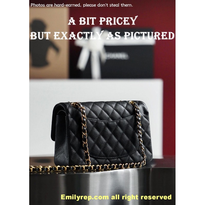 Chanel Classic Flap Ball-grain calfskin black and gold small 14.5-23-6cm C0041