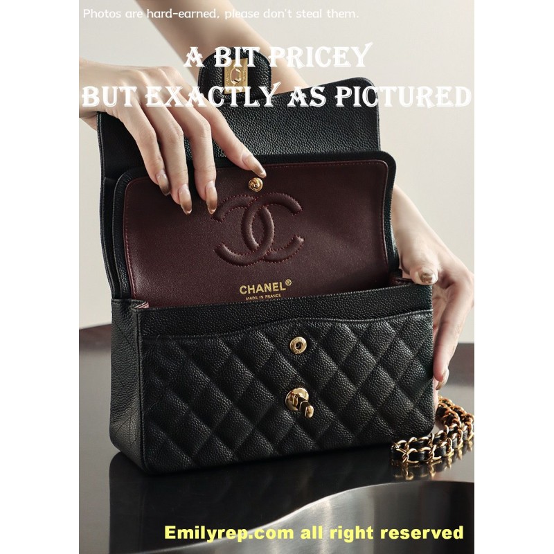 Chanel Classic Flap Ball-grain calfskin black and gold small 14.5-23-6cm C0041