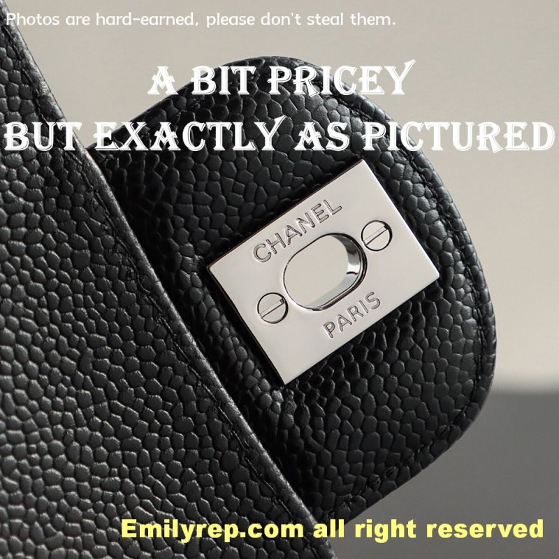 Chanel Classic Flap Ball-grain calfskin black and silver small 14.5-23-6cm C0042