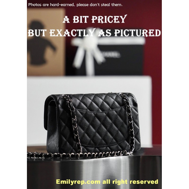 Chanel Classic Flap Ball-grain calfskin black and silver small 14.5-23-6cm C0042