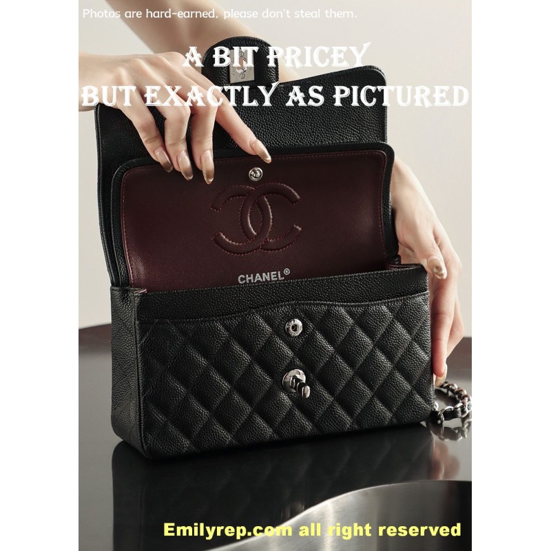 Chanel Classic Flap Ball-grain calfskin black and silver small 14.5-23-6cm C0042
