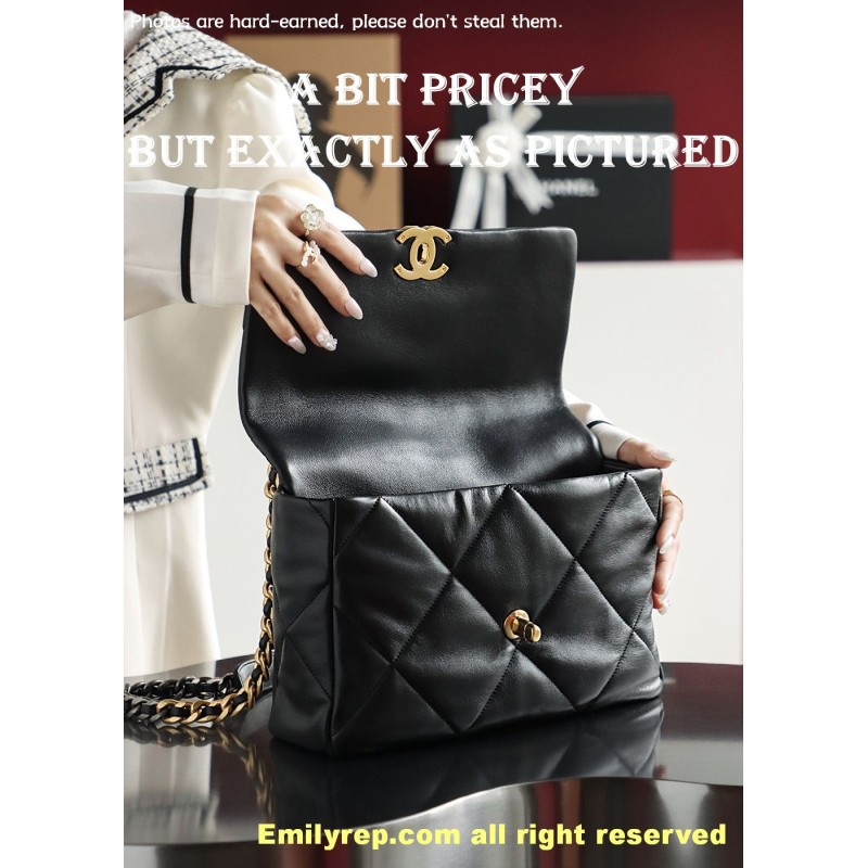 Chanel 19 Bag black and gold medium 20-30-10cm C0044