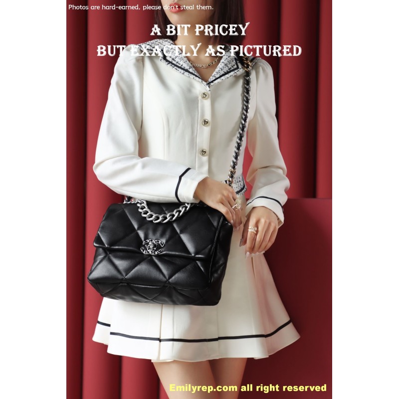 Chanel 19 Bag black and silver medium 20-30-10cm C0045