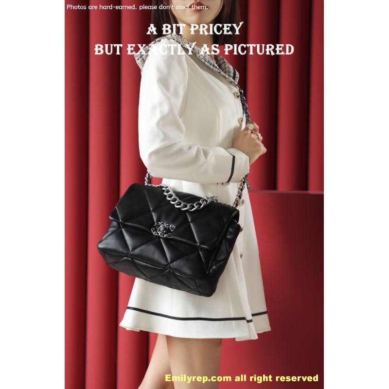 Chanel 19 Bag black and silver medium 20-30-10cm C0045