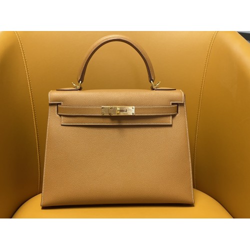 Hermès Kelly 28 in golden brown with a gold buckle-100% Handmade, needs 3-7 days