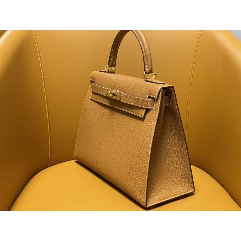 Hermès Kelly 28 in golden brown with a gold buckle-100% Handmade, needs 3-7 days